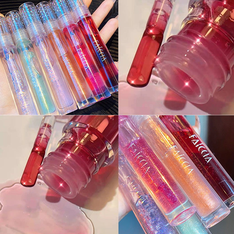 FAICCIA Crystal Clear Transparent Water Light Glass Lip Gloss Moisturizing Mirror Stacked Coating With Colorless Transparent Full Lips