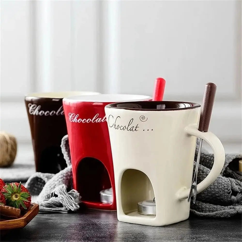 Fondue Mug Set Personal Mini Fondue Pots Chocolate Cheese Ice Cream Fondue Maker Kit Individual Butter Melter Cup Small Warmer Kitchen Gadgets