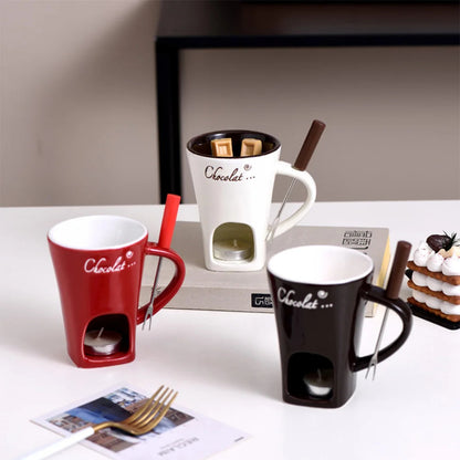 Fondue Mug Set Personal Mini Fondue Pots Chocolate Cheese Ice Cream Fondue Maker Kit Individual Butter Melter Cup Small Warmer Kitchen Gadgets